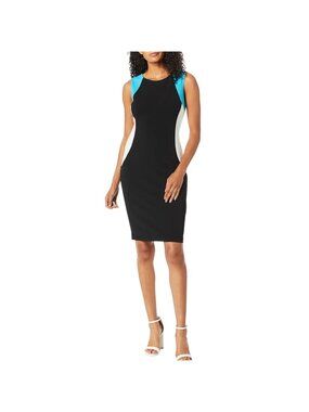 Calvin Klein Colorblock Sleeveless Sheath Dress Black/Blue/White Size 14/16